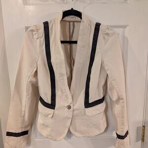 Loft | Cream Navy Stripe Blazer 100% Cotton | Size 2